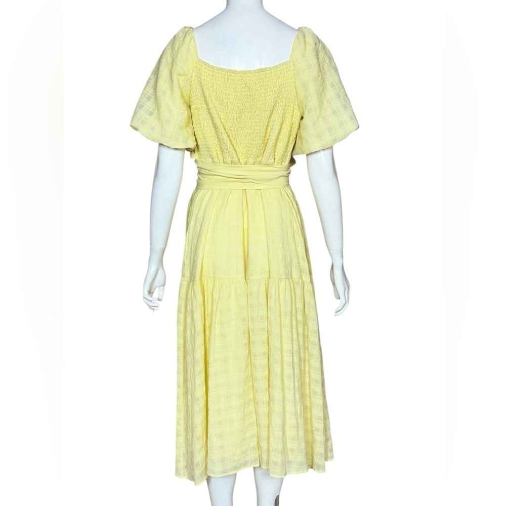 Astr Romano Bohemian Yellow Midi Dress with Puff Sleeves Size Large - Picture 4 of 15